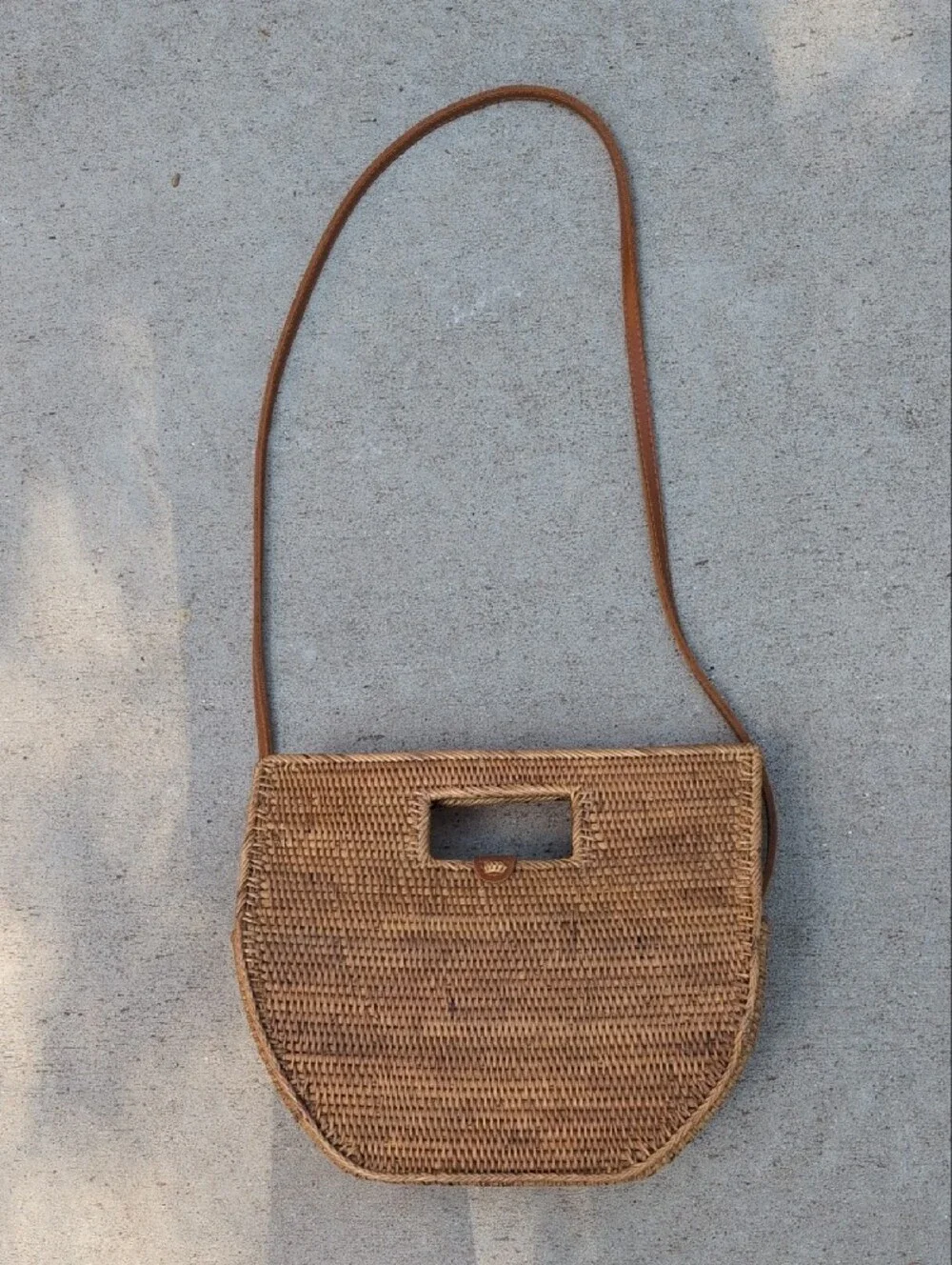 Anthropologie Woven Rattan Crossbody Bag in Brown